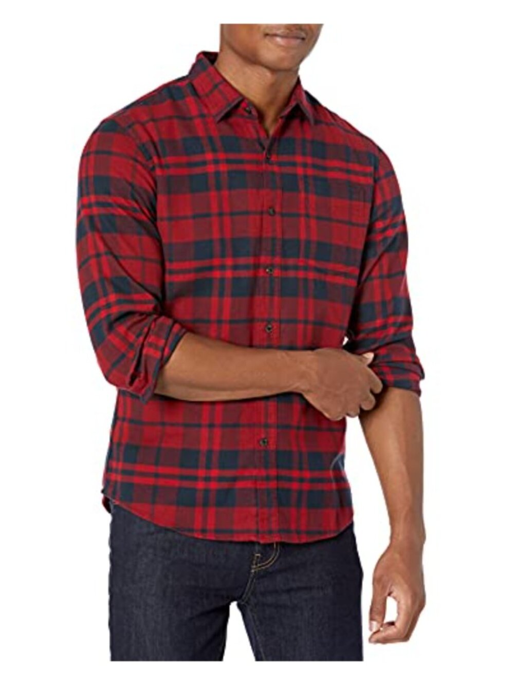 Slim Fit Long Sleeve Plaid Flannel Shirt Cotton Button Down